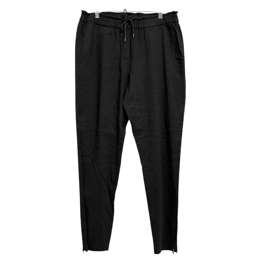 Theory Pull On Pants Womens Large Black Linen Blend Drawstring Ankle Zip Tapered